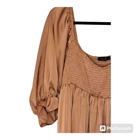 Ella Blue Dusty Mauve Pink Ruffle Tier Dress Solid Flared Mini Feminine Size L - Picture 10 of 12